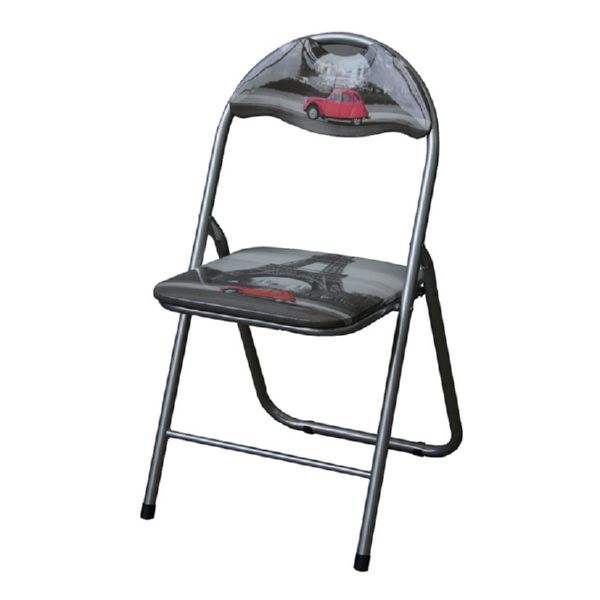 Silla plegable decorada.
